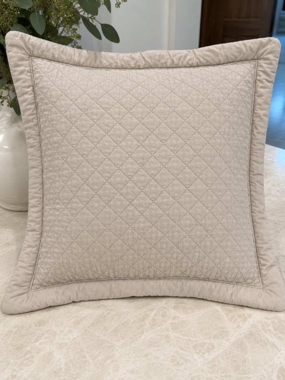 Ralph Lauren Home Taupe Quilted Euro Sham Cotton Diamond Stitch Pillow Cover - Picture 1 of 7